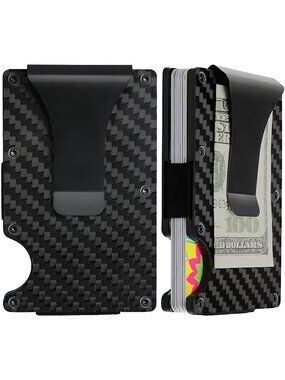 Carbon Fiber Minimalist Wallet for Men - RFID Wallets Credit Card Holder Metal